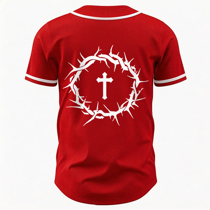 Christianartworkshop Fede al di sopra della paura Deuteronomio 3:22 Maglia da baseball con corona di spine e croce - image 34