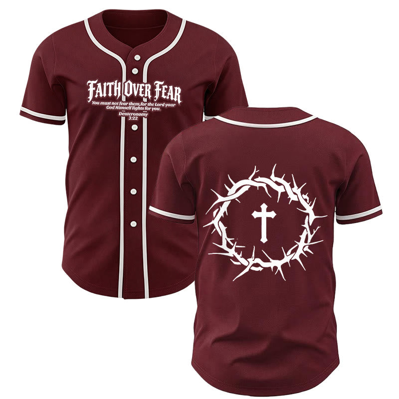 Christianartworkshop Fede al di sopra della paura Deuteronomio 3:22 Maglia da baseball con corona di spine e croce - Vino - 5XL - image 35