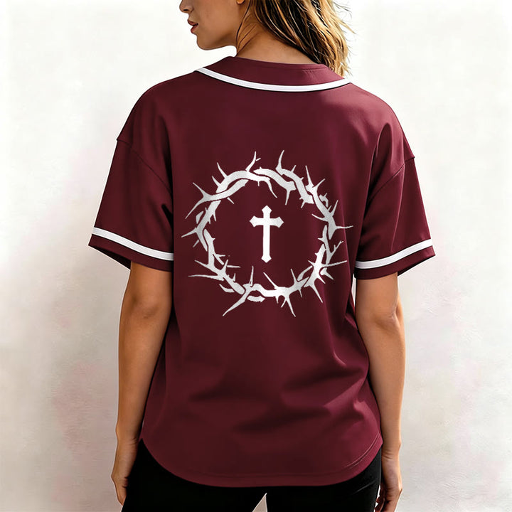 Christianartworkshop Fede al di sopra della paura Deuteronomio 3:22 Maglia da baseball con corona di spine e croce - image 40