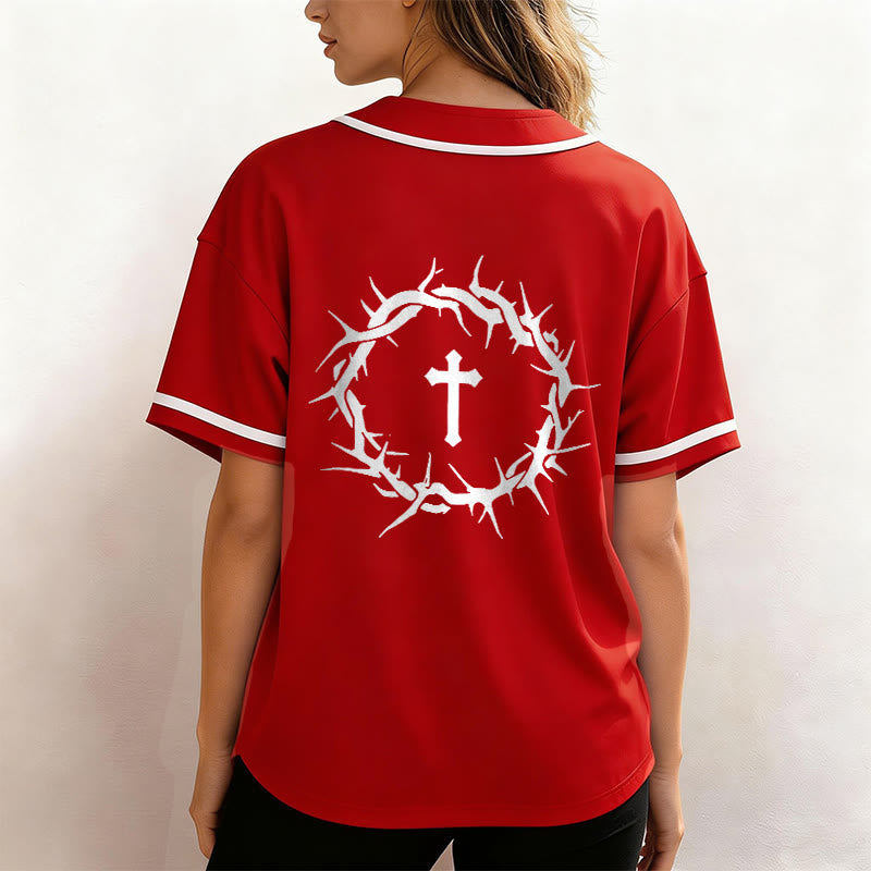 Christianartworkshop Fede al di sopra della paura Deuteronomio 3:22 Maglia da baseball con corona di spine e croce - image 33
