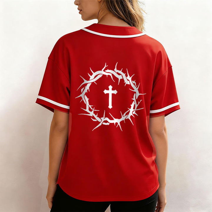 Christianartworkshop Fede al di sopra della paura Deuteronomio 3:22 Maglia da baseball con corona di spine e croce - image 33