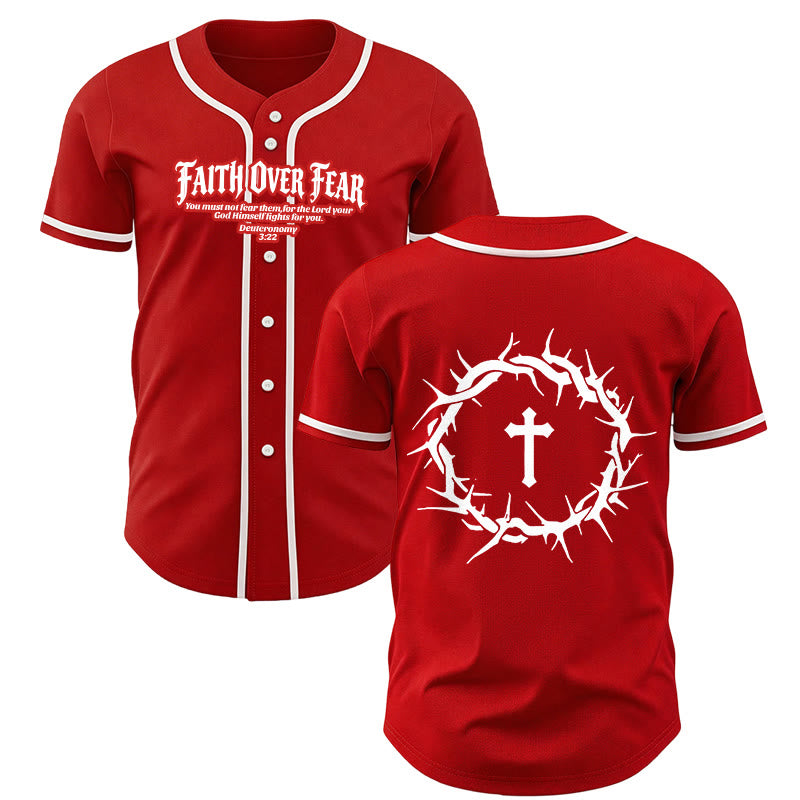 Christianartworkshop Fede al di sopra della paura Deuteronomio 3:22 Maglia da baseball con corona di spine e croce - Rosso - 5XL - image 28