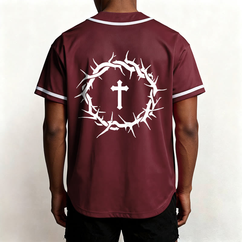 Christianartworkshop Fede al di sopra della paura Deuteronomio 3:22 Maglia da baseball con corona di spine e croce - image 39