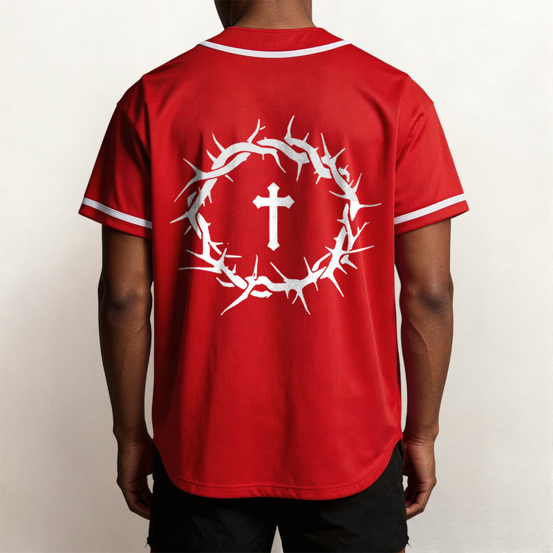 Christianartworkshop Fede al di sopra della paura Deuteronomio 3:22 Maglia da baseball con corona di spine e croce - image 32