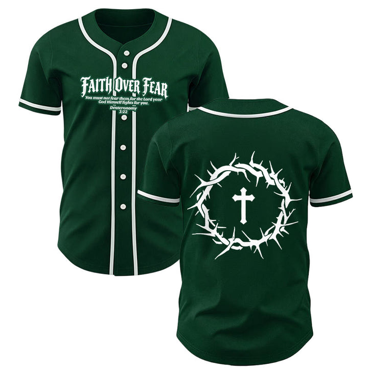 Christianartworkshop Fede al di sopra della paura Deuteronomio 3:22 Maglia da baseball con corona di spine e croce - Verde - 5XL - image 49