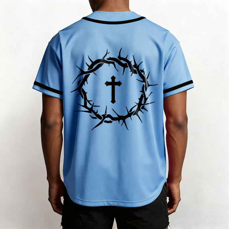 Christianartworkshop Fede al di sopra della paura Deuteronomio 3:22 Maglia da baseball con corona di spine e croce - image 46