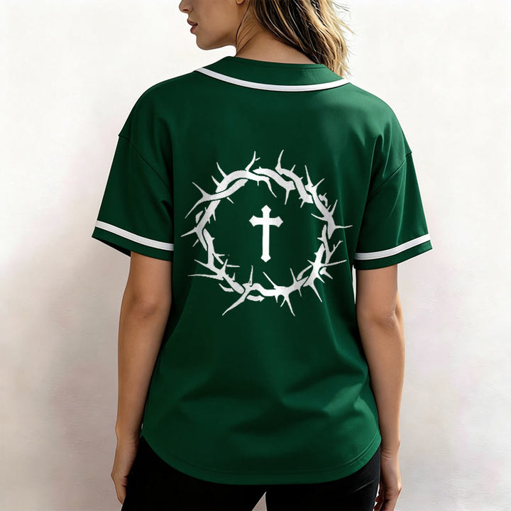 Christianartworkshop Fede al di sopra della paura Deuteronomio 3:22 Maglia da baseball con corona di spine e croce - image 54