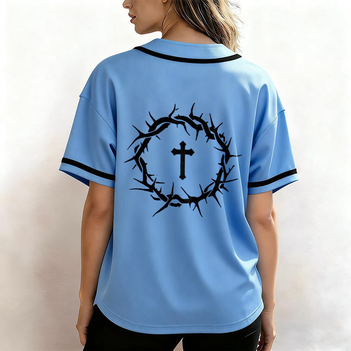 Christianartworkshop Fede al di sopra della paura Deuteronomio 3:22 Maglia da baseball con corona di spine e croce - image 47