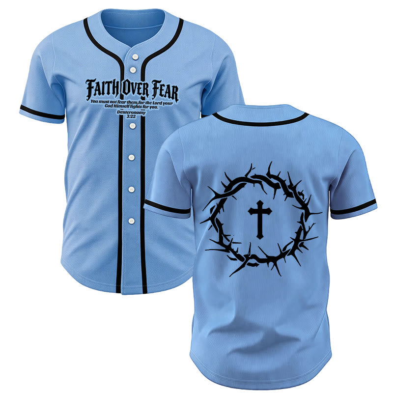 Christianartworkshop Fede al di sopra della paura Deuteronomio 3:22 Maglia da baseball con corona di spine e croce - Blu - 5XL - image 42