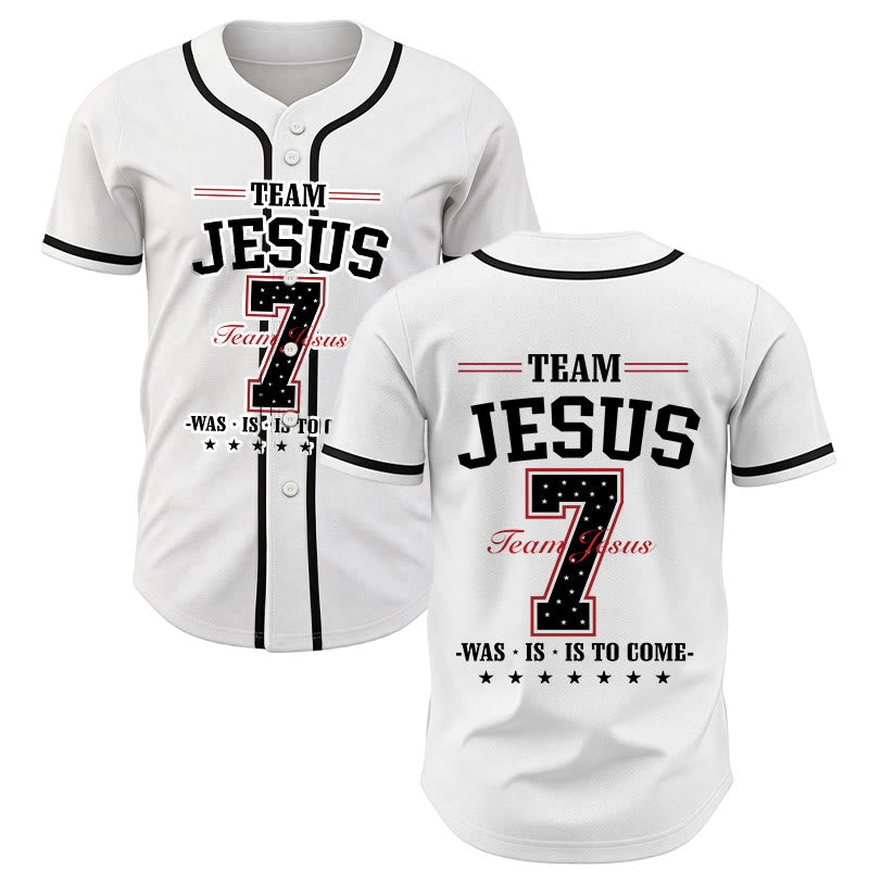 Christianartworkshop Maglia da baseball personalizzata numero 7 del Team Jesus: era, è e sarà - Bianco - 5XL - image 0