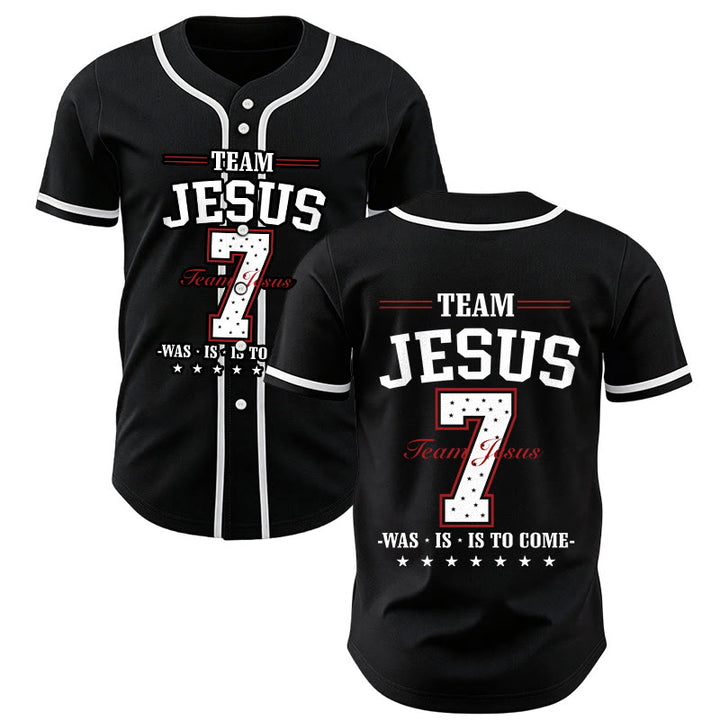 Maglia da baseball personalizzata numero 7 del team Christianartworkshop Jesus Was Is And Is To Come - Nero - 5XL - image 7