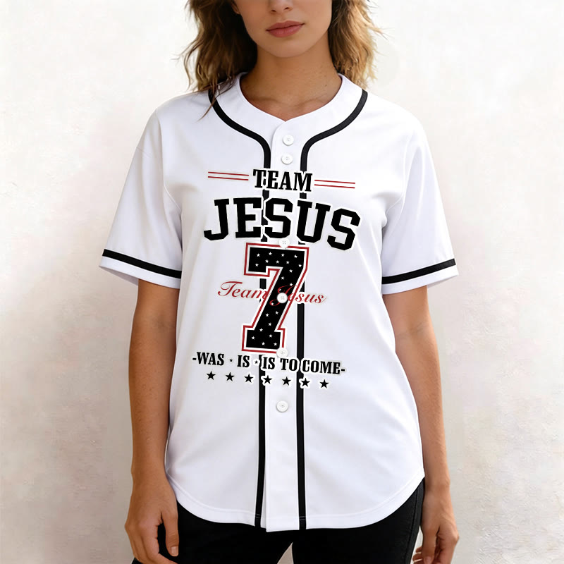 Maglia da baseball personalizzata numero 7 del team Christianartworkshop Jesus Was Is And Is To Come - image 2