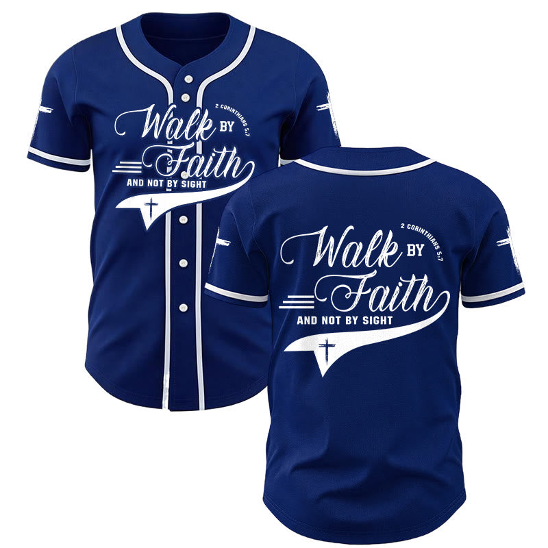 Christianartworkshop Maglia da baseball con la scritta "Camminate per fede e non per visione" (2 Corinzi 5:7) - Blu navy - 5XL - image 0