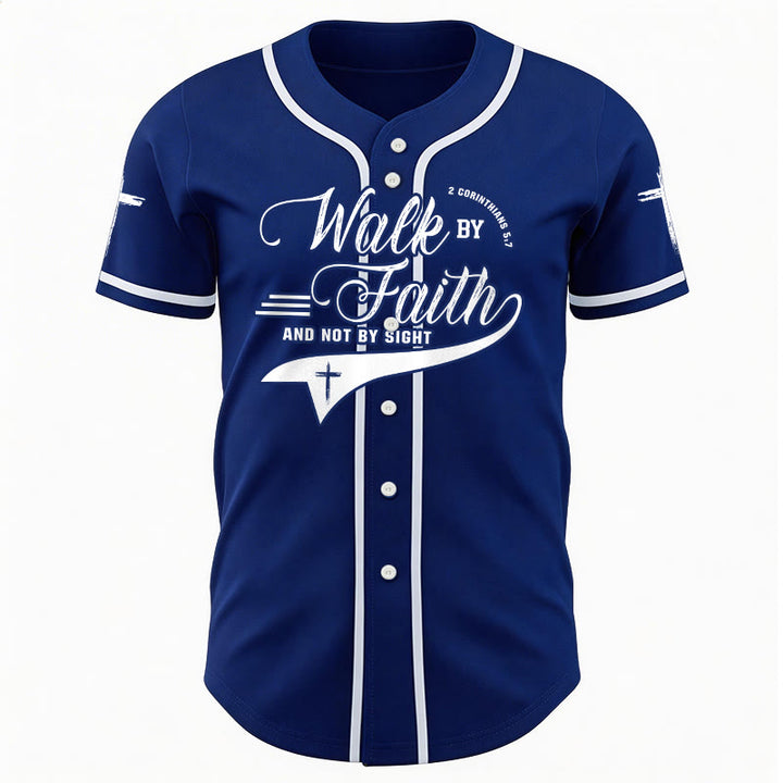 Christianartworkshop 2 Corinzi 5:7 “Camminate per fede e non per visione” Maglia da baseball con croce e messaggio - image 3
