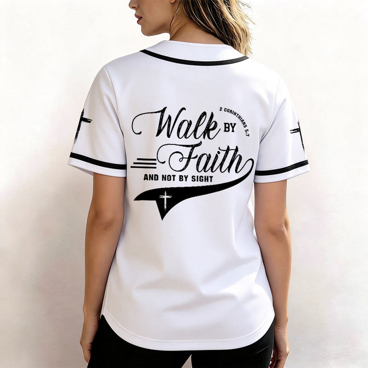 Christianartworkshop 2 Corinzi 5:7 “Camminate per fede e non per visione” Maglia da baseball con croce e messaggio - image 12