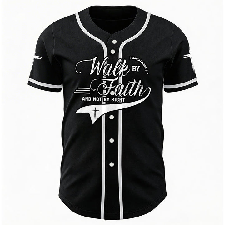 Christianartworkshop 2 Corinzi 5:7 “Camminate per fede e non per visione” Maglia da baseball con croce e messaggio - image 17