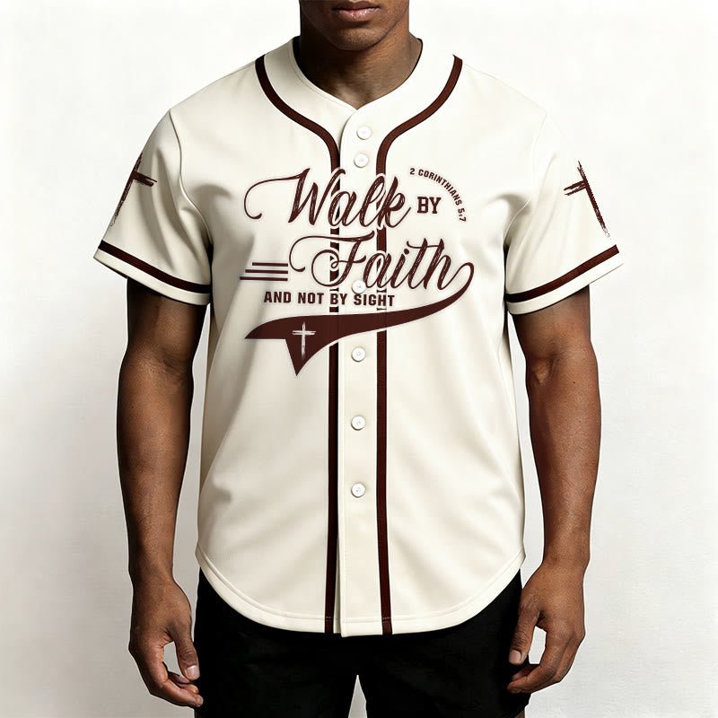 Christianartworkshop 2 Corinzi 5:7 “Camminate per fede e non per visione” Maglia da baseball con croce e messaggio - image 22