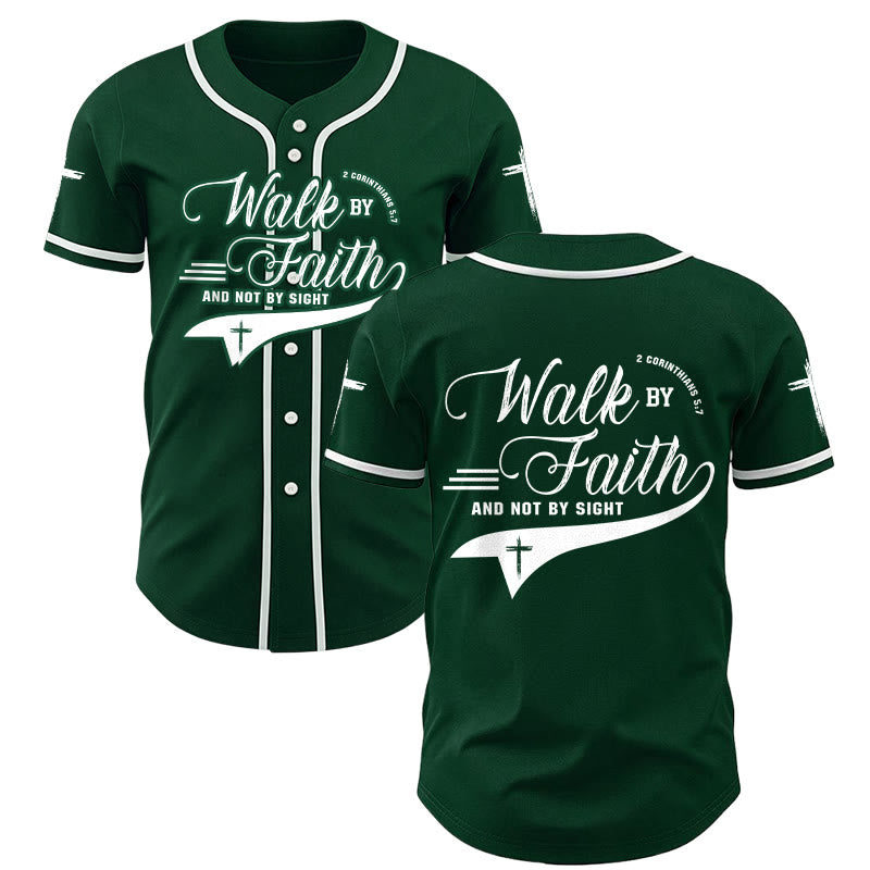 Christianartworkshop 2 Corinzi 5:7 “Camminate per fede e non per visione” Maglia da baseball con croce e messaggio - Verde - 5XL - image 49