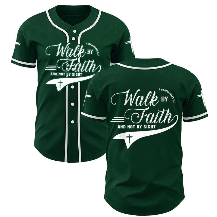 Christianartworkshop 2 Corinzi 5:7 “Camminate per fede e non per visione” Maglia da baseball con croce e messaggio - Verde - 5XL - image 49