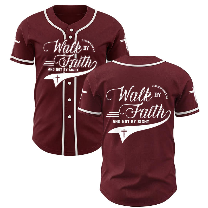 Christianartworkshop 2 Corinzi 5:7 “Camminate per fede e non per visione” Maglia da baseball con croce e messaggio - Vino - 5XL - image 35