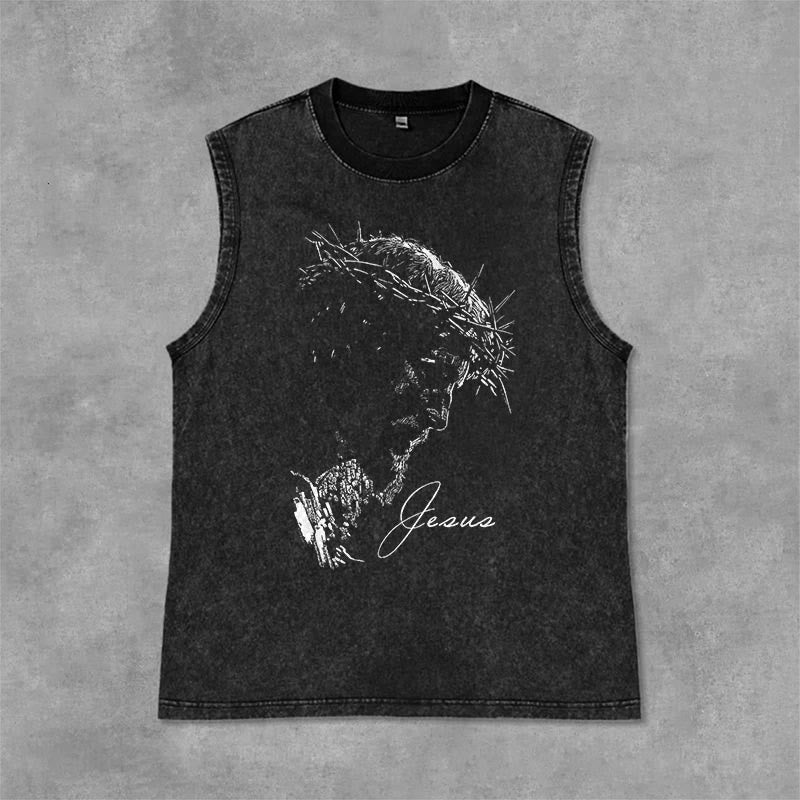 Canotta vintage con stampa "Colonna di spine di Gesù" Christianartworkshop - Nero - 2XL - image 0