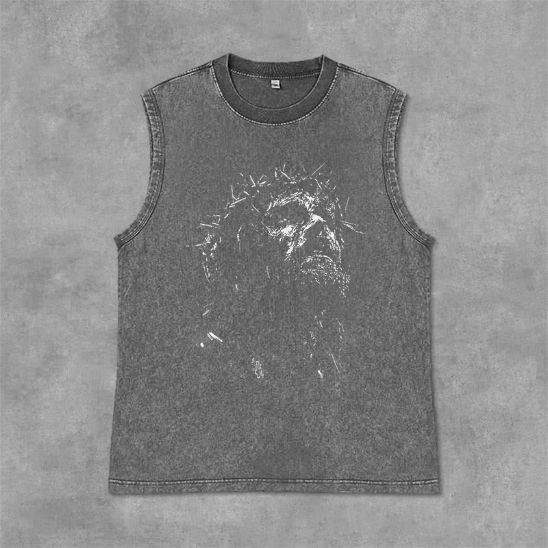 Christianartworkshop Canotta vintage con stampa della corona di spine del Sacro Gesù - Grigio - 2XL - image 0