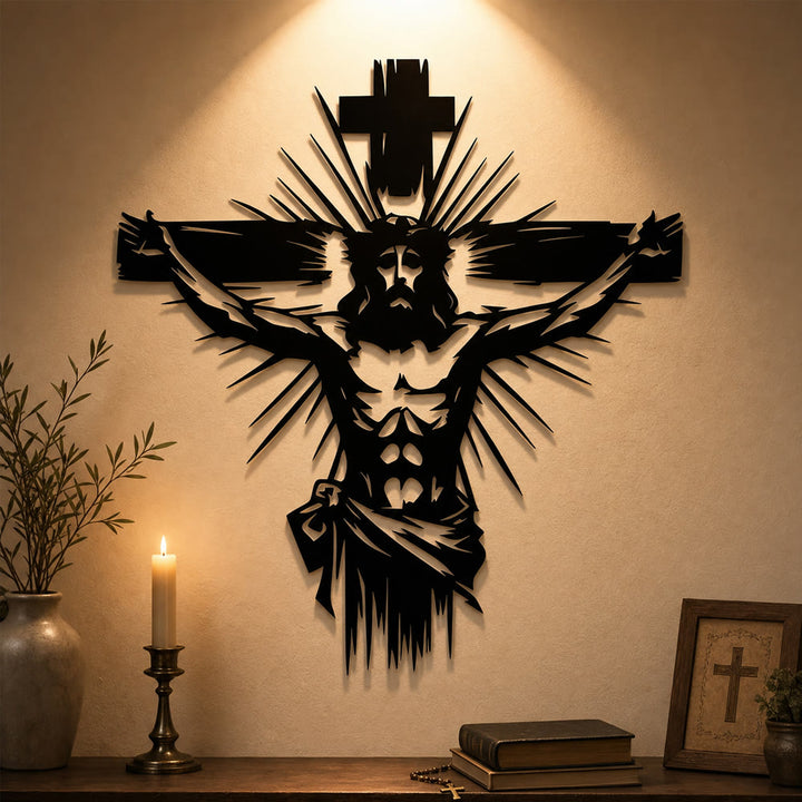 Christianartworkshop Decorazione murale in metallo raffigurante la Crocifissione di Gesù: una forte dichiarazione di redenzione - image 2