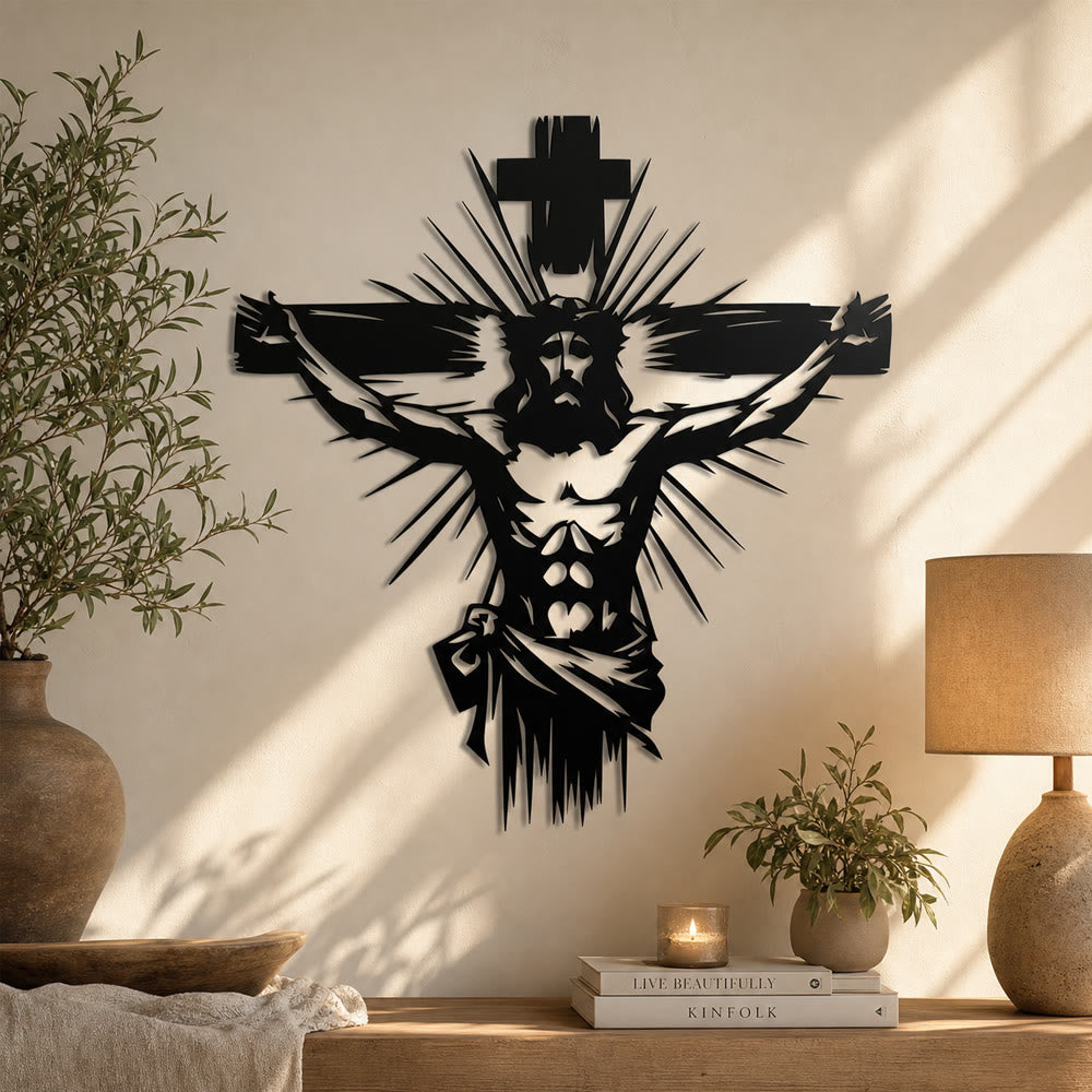 Christianartworkshop Decorazione murale in metallo raffigurante la Crocifissione di Gesù: una forte dichiarazione di redenzione - image 1