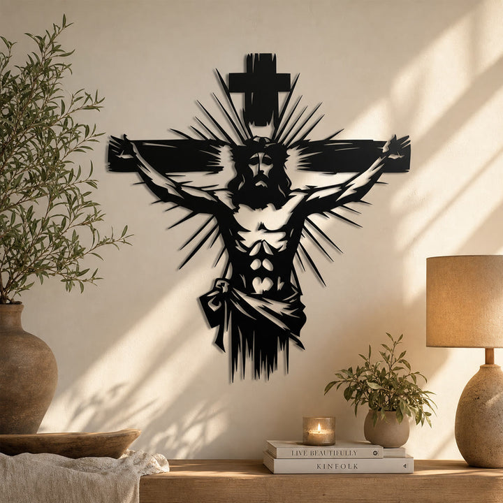 Christianartworkshop Decorazione murale in metallo raffigurante la Crocifissione di Gesù: una forte dichiarazione di redenzione - image 1