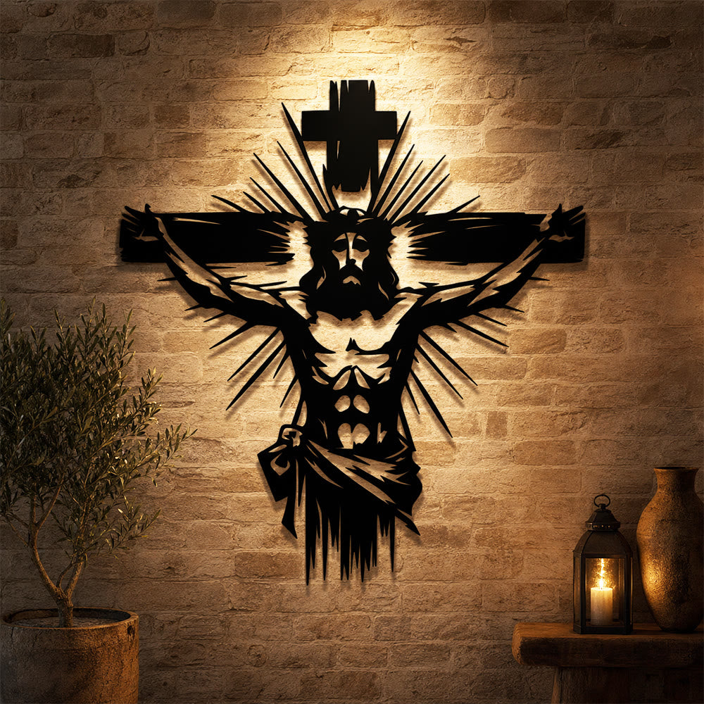 Christianartworkshop Decorazione murale in metallo raffigurante la Crocifissione di Gesù: una forte dichiarazione di redenzione - image 0