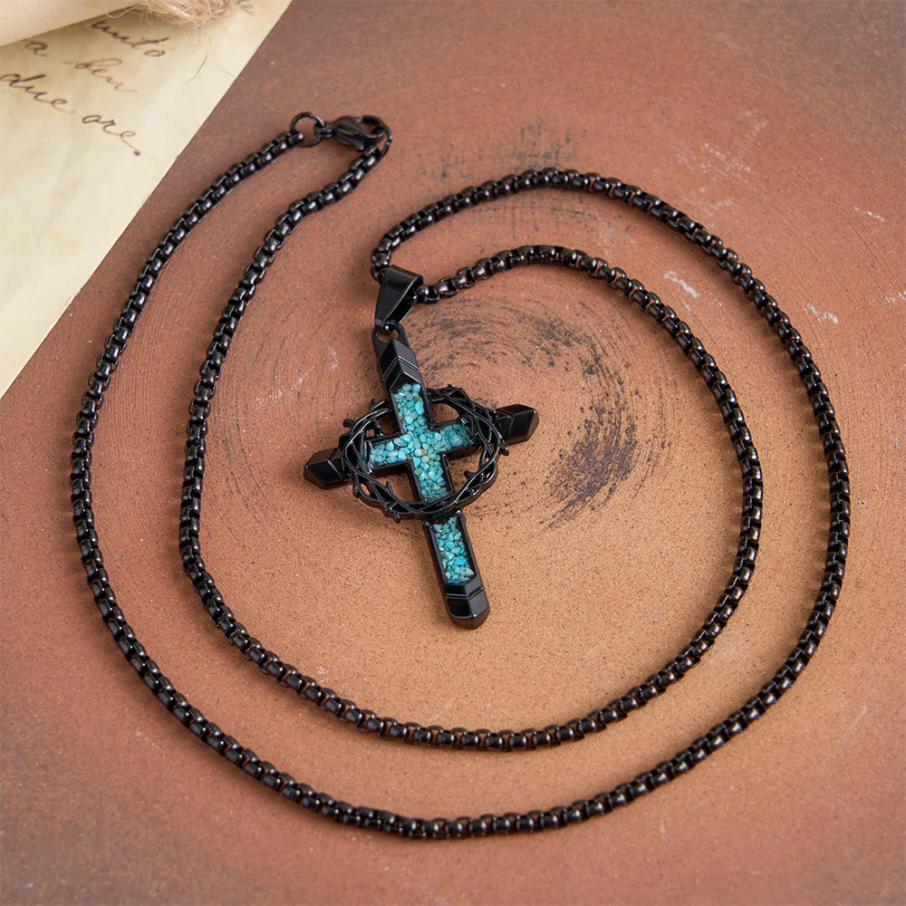 Collana con ciondolo a croce intarsiata e avvolta da spine, Christianartworkshop : simbolo dell'amore sacrificale di Cristo. - image 4