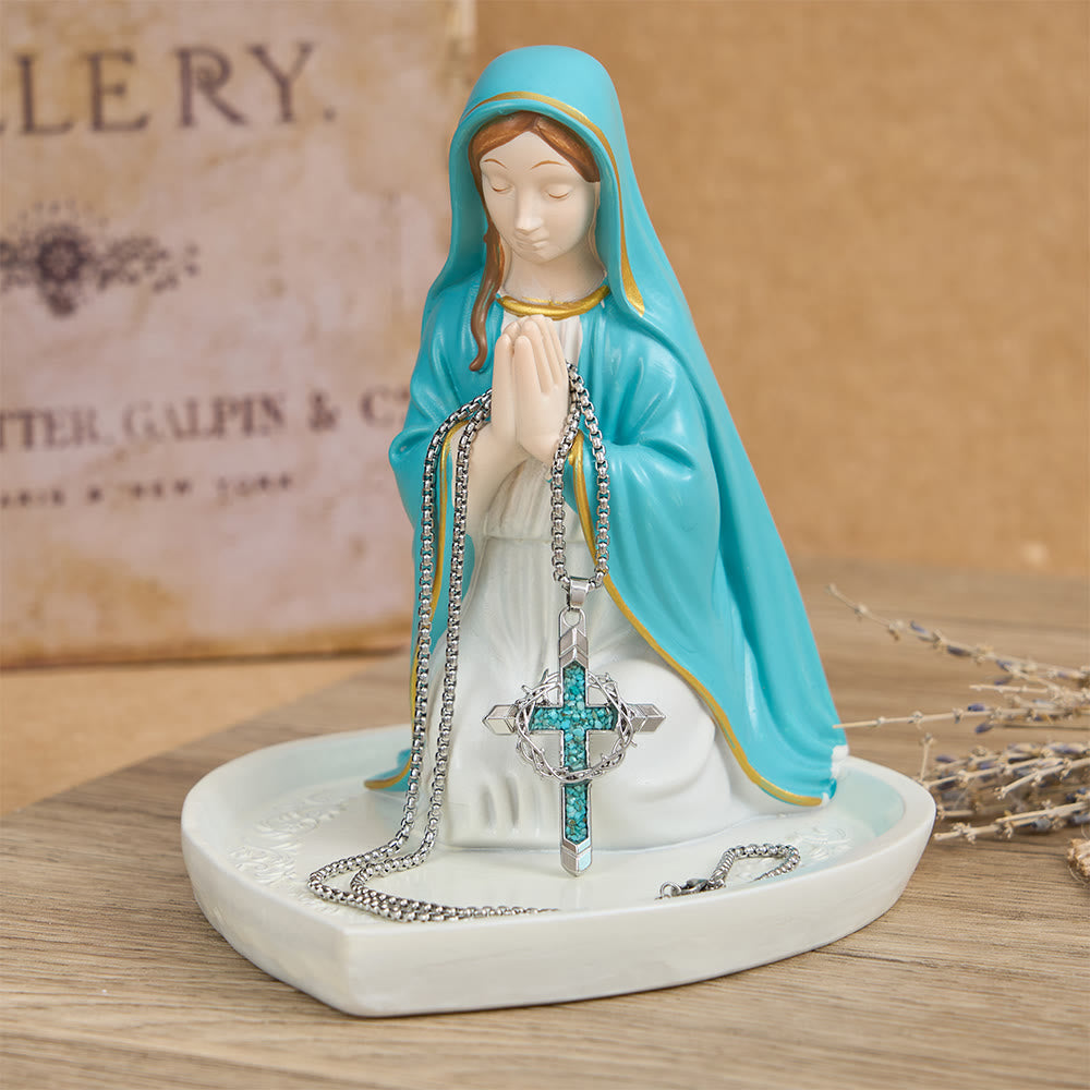 Collana con ciondolo a croce intarsiata e avvolta da spine, Christianartworkshop : simbolo dell'amore sacrificale di Cristo. - image 7