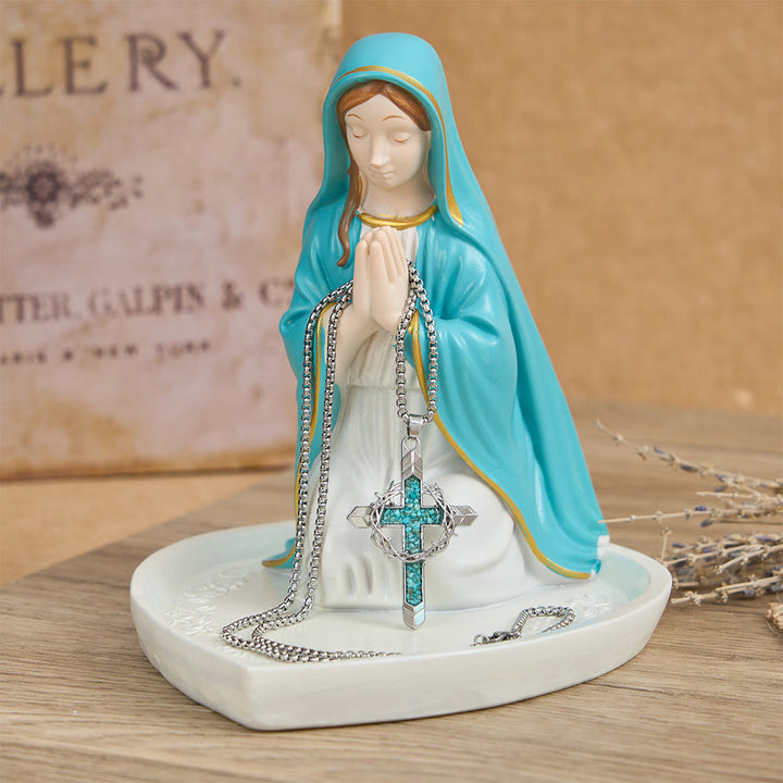 Collana con ciondolo a croce intarsiata e avvolta da spine, Christianartworkshop : simbolo dell'amore sacrificale di Cristo. - image 7