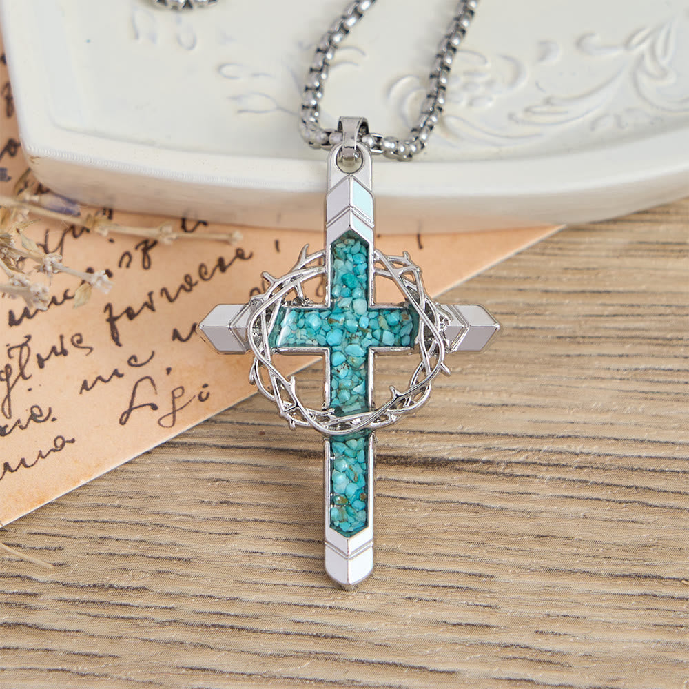 Collana con ciondolo a croce intarsiata e avvolta da spine, Christianartworkshop : simbolo dell'amore sacrificale di Cristo. - image 9