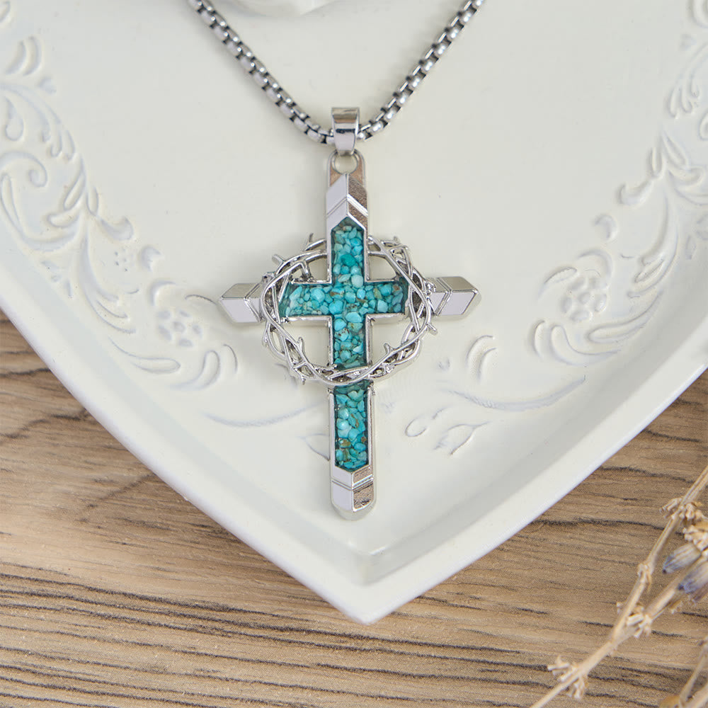 Collana con ciondolo a croce intarsiata e avvolta da spine, Christianartworkshop : simbolo dell'amore sacrificale di Cristo. - image 8
