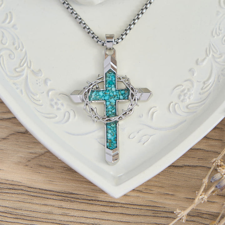 Collana con ciondolo a croce intarsiata e avvolta da spine, Christianartworkshop : simbolo dell'amore sacrificale di Cristo. - image 8