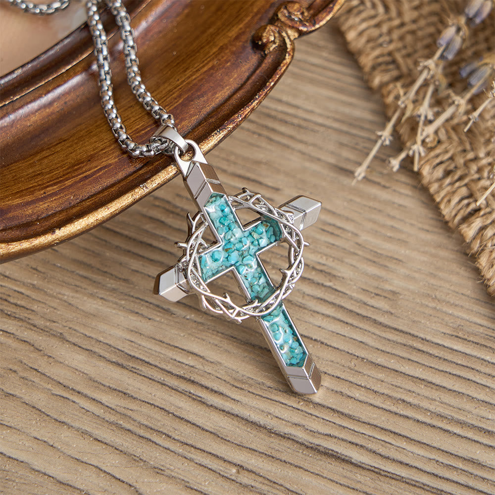 Collana con ciondolo a croce intarsiata e avvolta da spine, Christianartworkshop : simbolo dell'amore sacrificale di Cristo. - Argento - image 6