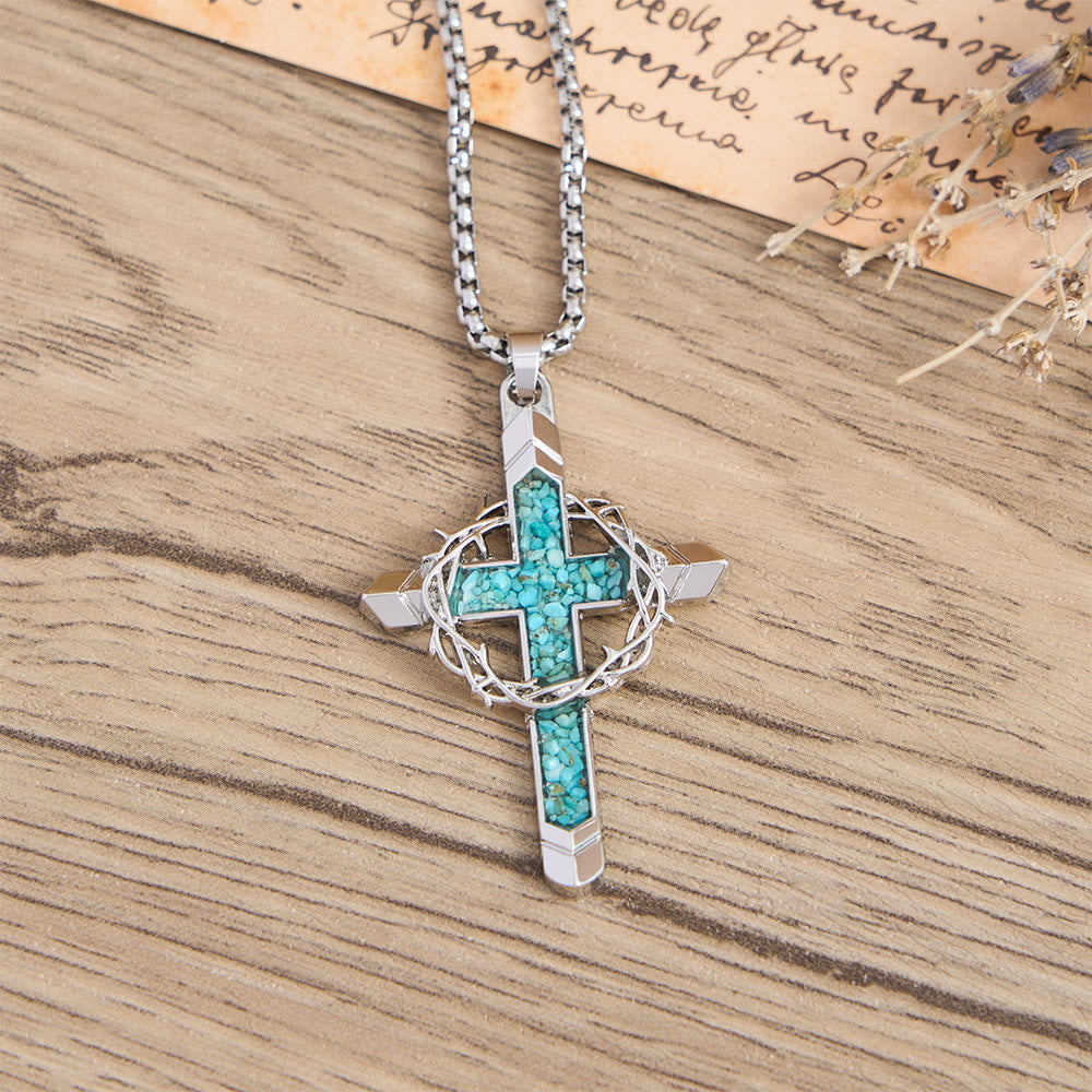 Collana con ciondolo a croce intarsiata e avvolta da spine, Christianartworkshop : simbolo dell'amore sacrificale di Cristo. - image 10
