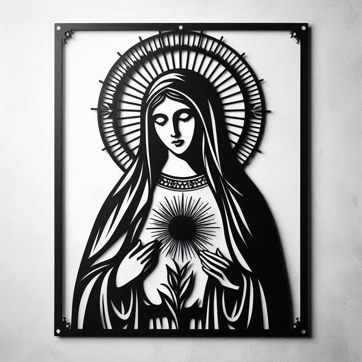 Christianartworkshop Decorazione murale in metallo della Madonna del Sacro Cuore: devozione mariana e dichiarazione d'amore divino. - image 3