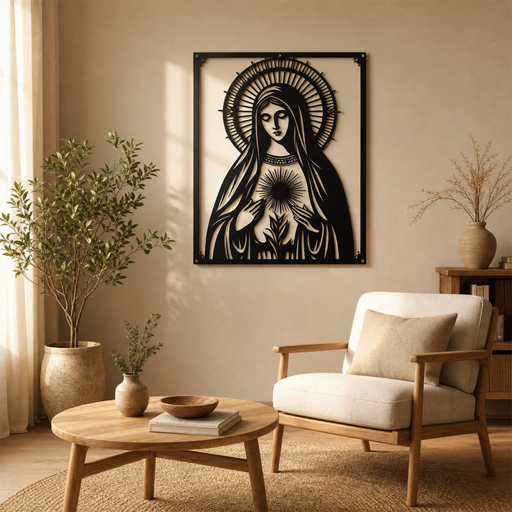 Christianartworkshop Decorazione murale in metallo della Madonna del Sacro Cuore: devozione mariana e dichiarazione d'amore divino. - image 0
