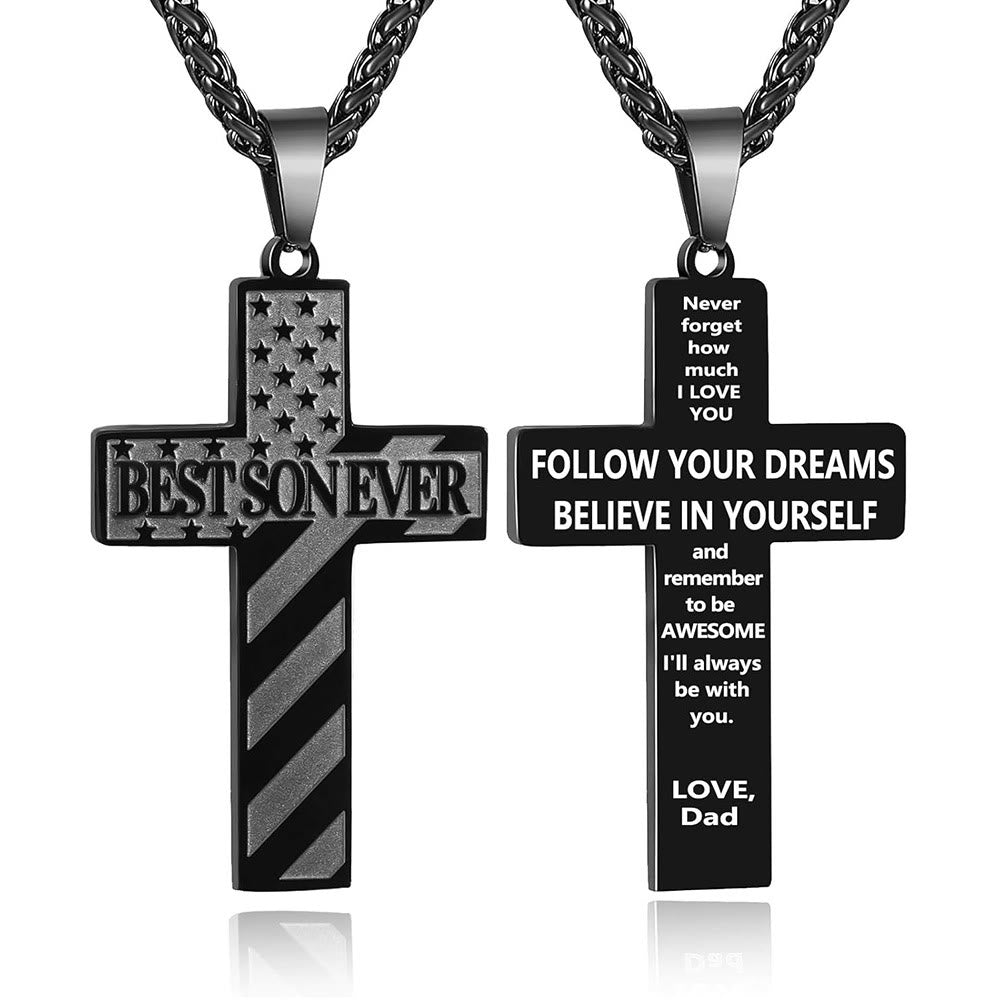 Christianartworkshop Collana con croce patriottica "Sarai sempre il mio eroe": un regalo sentimentale per papà da parte di figlio, figlia e fratello, simbolo del legame familiare e della fede. - IL MIGLIOR FIGLIO DI SEMPRE - papà - Black - image 12