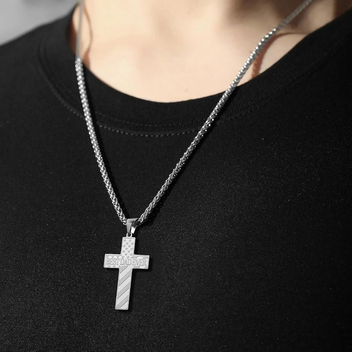 Christianartworkshop Collana con croce patriottica "Sarai sempre il mio eroe": un regalo sentimentale per papà da parte di figlio, figlia e fratello, simbolo del legame familiare e della fede. - image 3