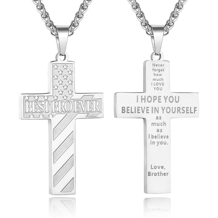 Christianartworkshop Collana con croce patriottica "Sarai sempre il mio eroe": un regalo sentimentale per papà da parte di figlio, figlia e fratello, simbolo del legame familiare e della fede. - IL MIGLIOR FRATELLO DI SEMPRE - fratello - Silver - image 19