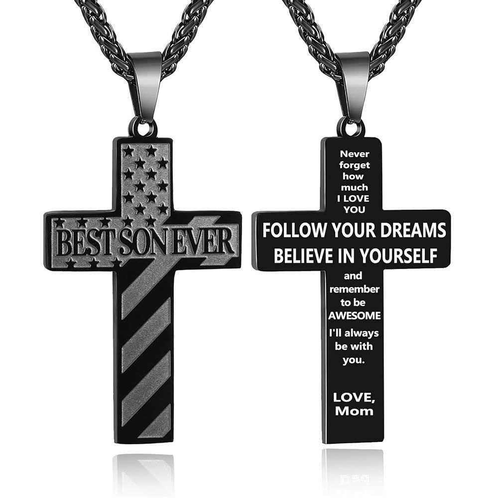 Christianartworkshop Collana con croce patriottica "Sarai sempre il mio eroe": un regalo sentimentale per papà da parte di figlio, figlia e fratello, simbolo del legame familiare e della fede. - IL MIGLIOR FIGLIO DI SEMPRE - mamma - Black - image 9