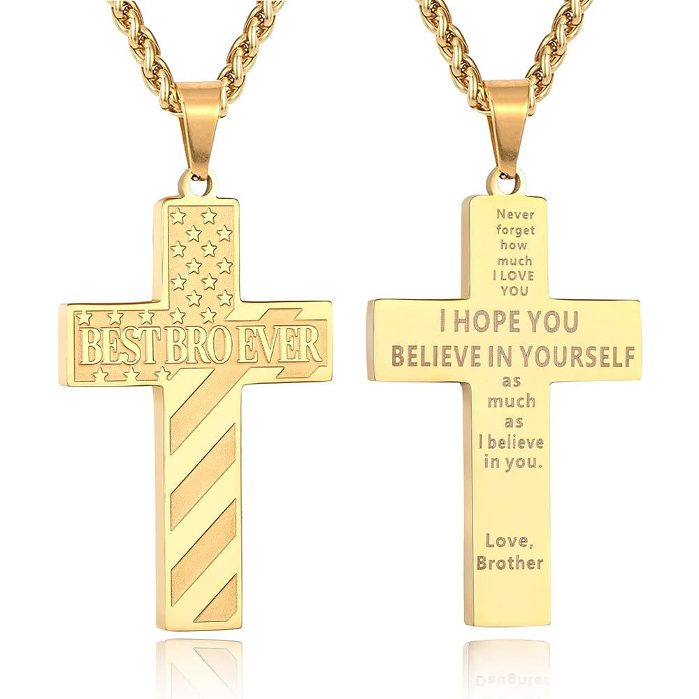 Christianartworkshop Collana con croce patriottica "Sarai sempre il mio eroe": un regalo sentimentale per papà da parte di figlio, figlia e fratello, simbolo del legame familiare e della fede. - IL MIGLIOR FRATELLO DI SEMPRE - fratello - Golden - image 20