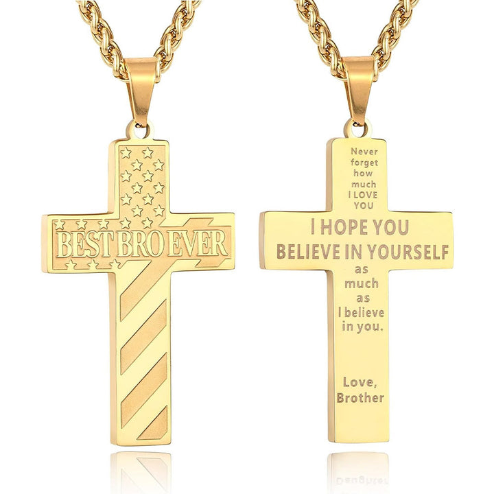 Christianartworkshop Collana con croce patriottica "Sarai sempre il mio eroe": un regalo sentimentale per papà da parte di figlio, figlia e fratello, simbolo del legame familiare e della fede. - IL MIGLIOR FRATELLO DI SEMPRE - fratello - Golden - image 20