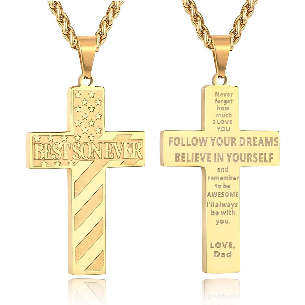 Christianartworkshop Collana con croce patriottica "Sarai sempre il mio eroe": un regalo sentimentale per papà da parte di figlio, figlia e fratello, simbolo del legame familiare e della fede. - IL MIGLIOR FIGLIO DI SEMPRE - papà - Golden - image 14