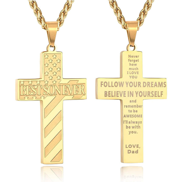 Christianartworkshop Collana con croce patriottica "Sarai sempre il mio eroe": un regalo sentimentale per papà da parte di figlio, figlia e fratello, simbolo del legame familiare e della fede. - IL MIGLIOR FIGLIO DI SEMPRE - papà - Golden - image 14