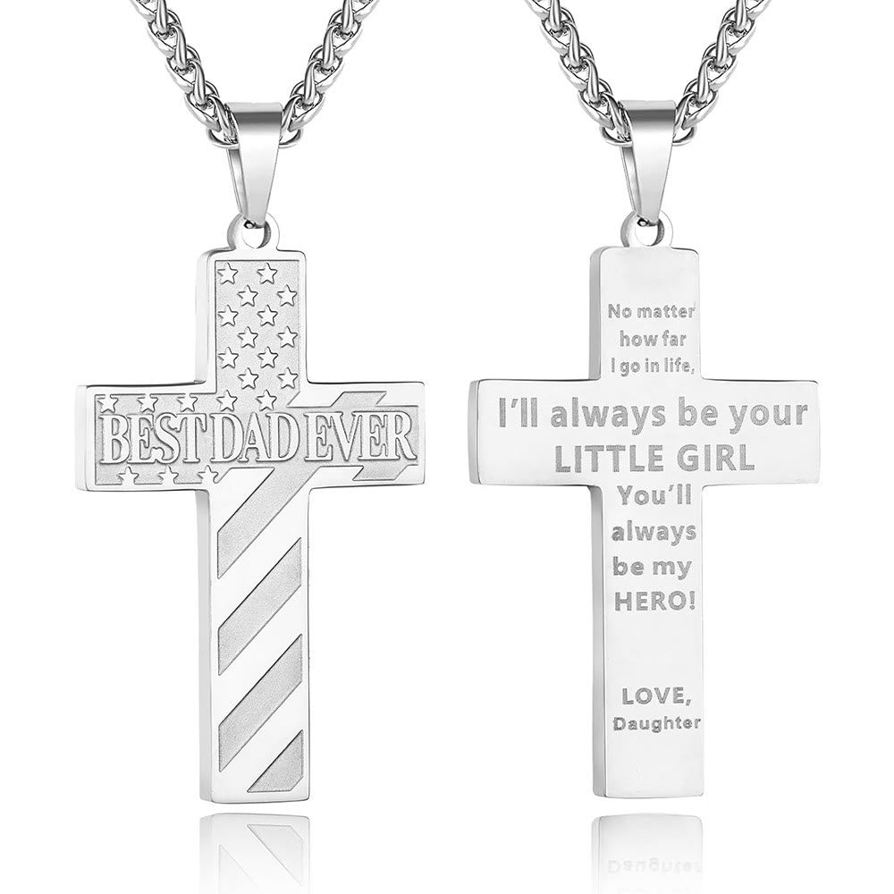 Christianartworkshop Collana con croce patriottica "Sarai sempre il mio eroe": un regalo sentimentale per papà da parte di figlio, figlia e fratello, simbolo del legame familiare e della fede. - IL MIGLIOR PAPÀ DI SEMPRE - figlia - Silver - image 6