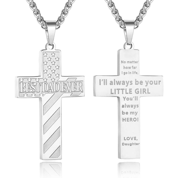 Christianartworkshop Collana con croce patriottica "Sarai sempre il mio eroe": un regalo sentimentale per papà da parte di figlio, figlia e fratello, simbolo del legame familiare e della fede. - IL MIGLIOR PAPÀ DI SEMPRE - figlia - Silver - image 6